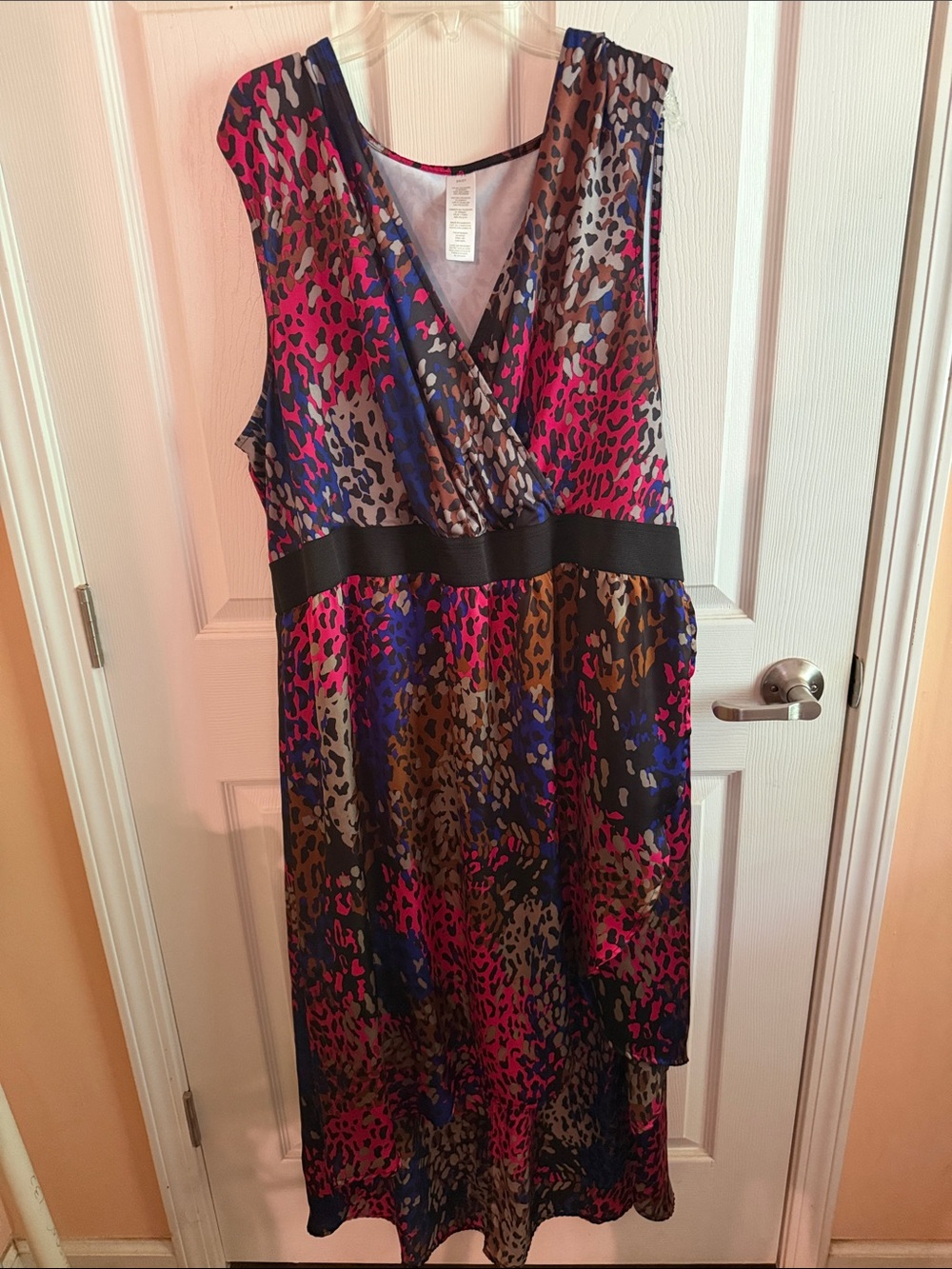 Sleeveless Multicolor Leopard Print Wrap Dress - Pink/Blue/Brown